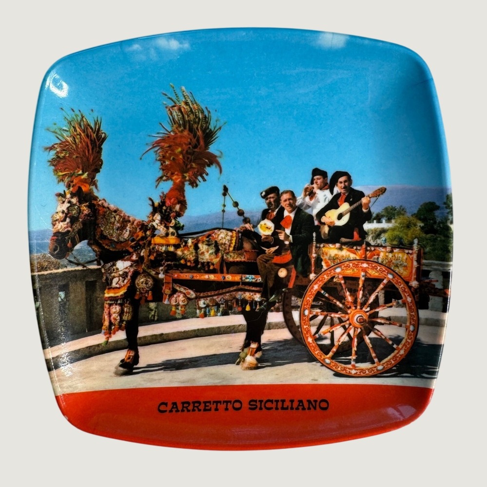 Italian Souvenir Carretto Siciliano Small Square Plate Sicilian Cart Scene